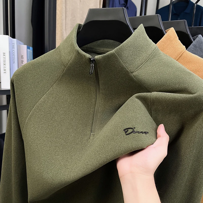 High-End New Man Long-Sleeved T-Shirt Half-Zip Mock Neck Letter Print Spring Hot-Selling Long Sleeves Trend Leisure MensClothing