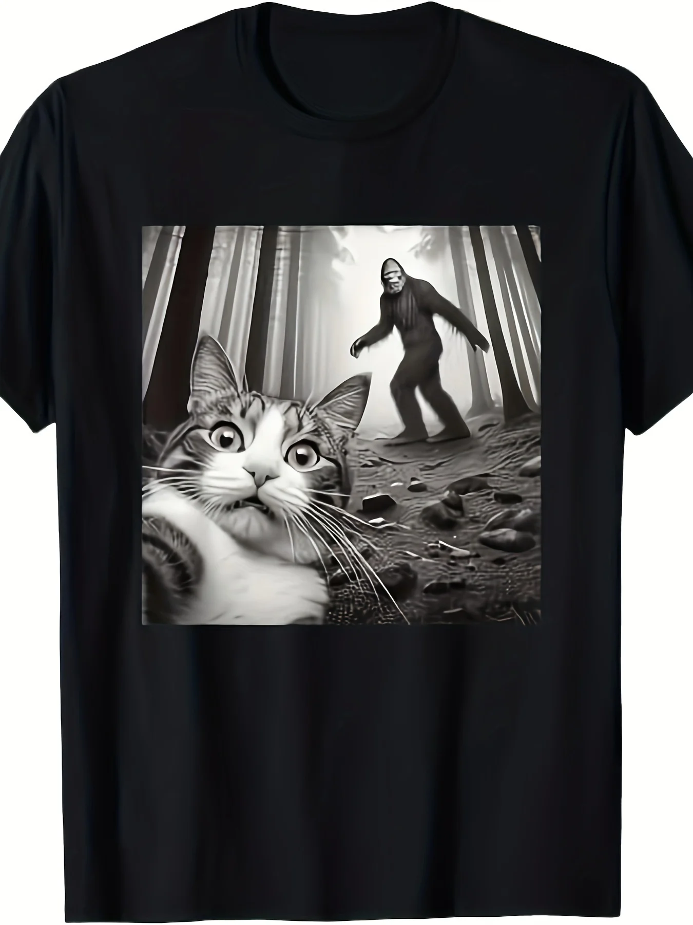 

Fun Fear Cat Selfie Pattern T-Shirt - 100% Cotton,