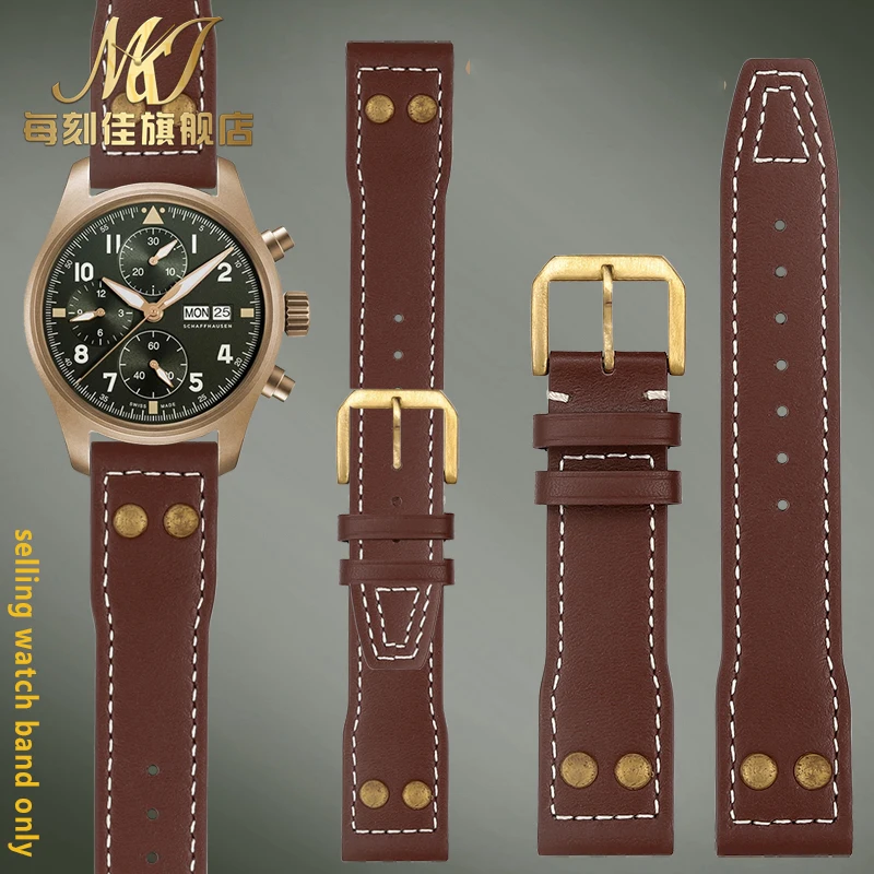 22mm 20mm 21mm Cow Leather With Rivets Watchbands Fit for IWC Bronze Big Pilot’s Watch IW501005 IW387902 Spitfire Strap Bracelet