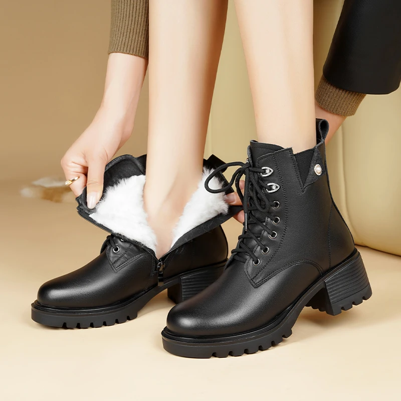 AIYUQI-Bottes de neige chaudes en cuir véritable pour femme, bottes de rinçage, bottes de colonne vertébrale, laine naturelle, non ald, grande taille, hiver, nouveau, 2024