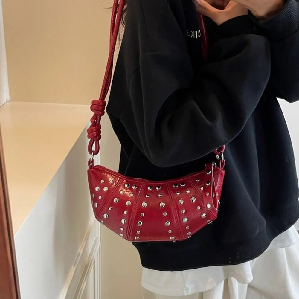 حقيبة كروسبودي حقيبة كتف كرواسون حزمة صغيرة بلون المسامير بولي Dumplings حقيبة الكورية نمط براون الشرير نمط حقائب اليد سيدة #4