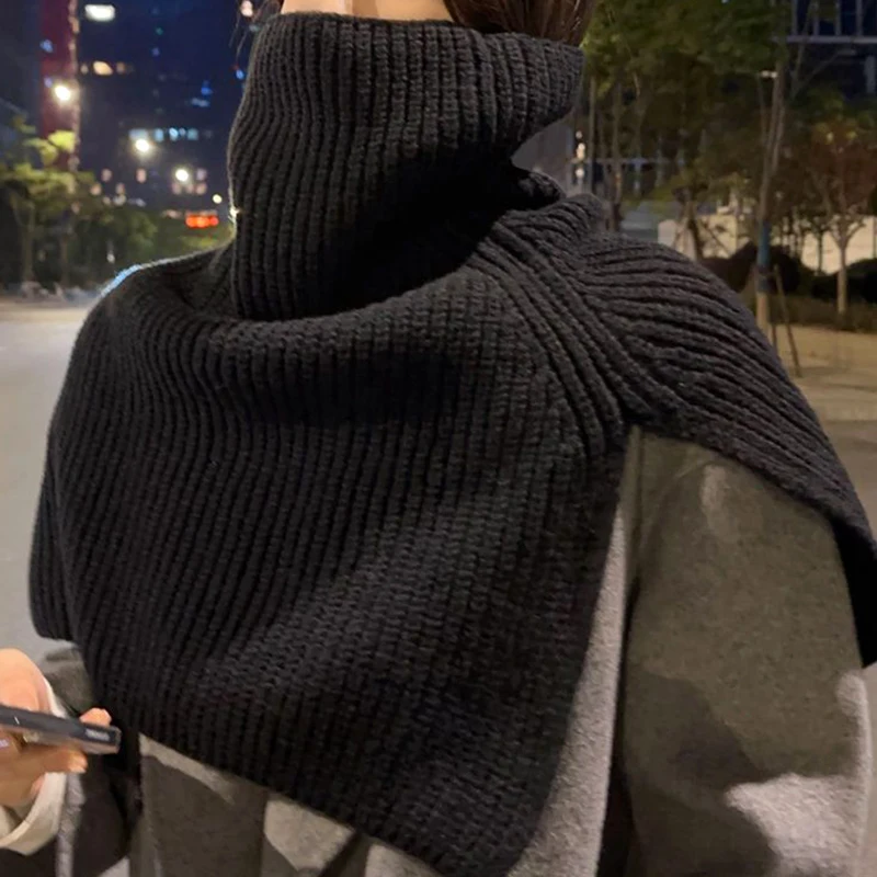 Autumn Winter Knitted Shawl Pullover Scarf for Women Solid Soft Warm Shoulder Cape Turtleneck False Collar Clothes Accessories