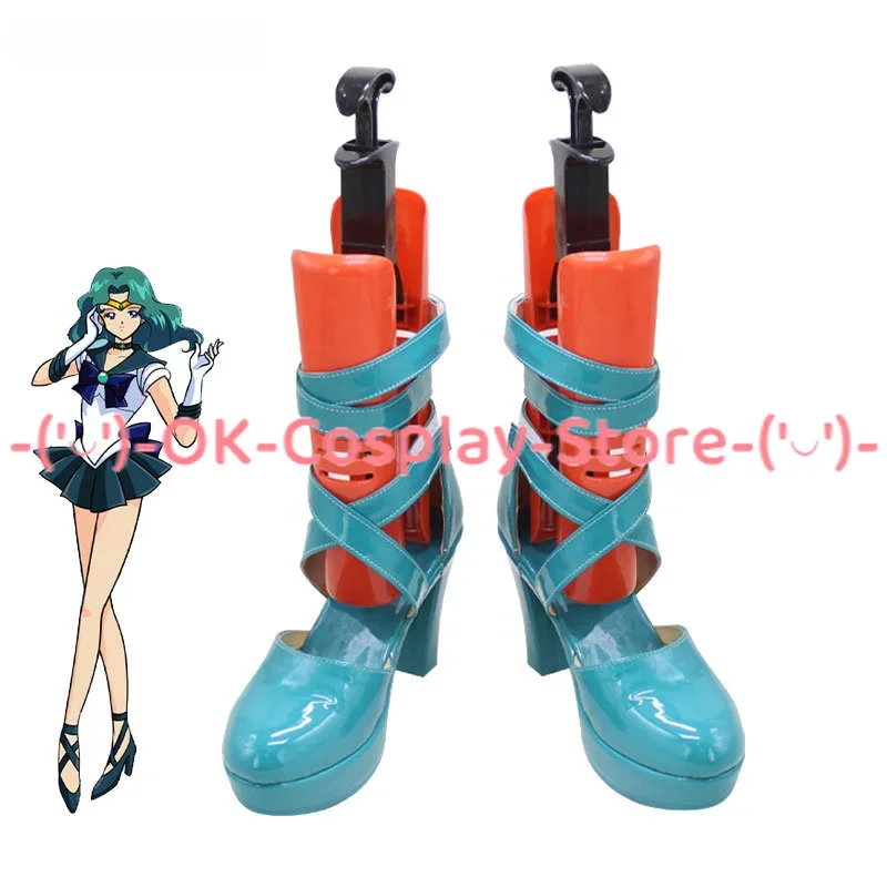 Kaiou Michiru Cosplay Shoes Neptune Cosplay Prop PU Leather Shoes Halloween Carnival Boots Custom Made