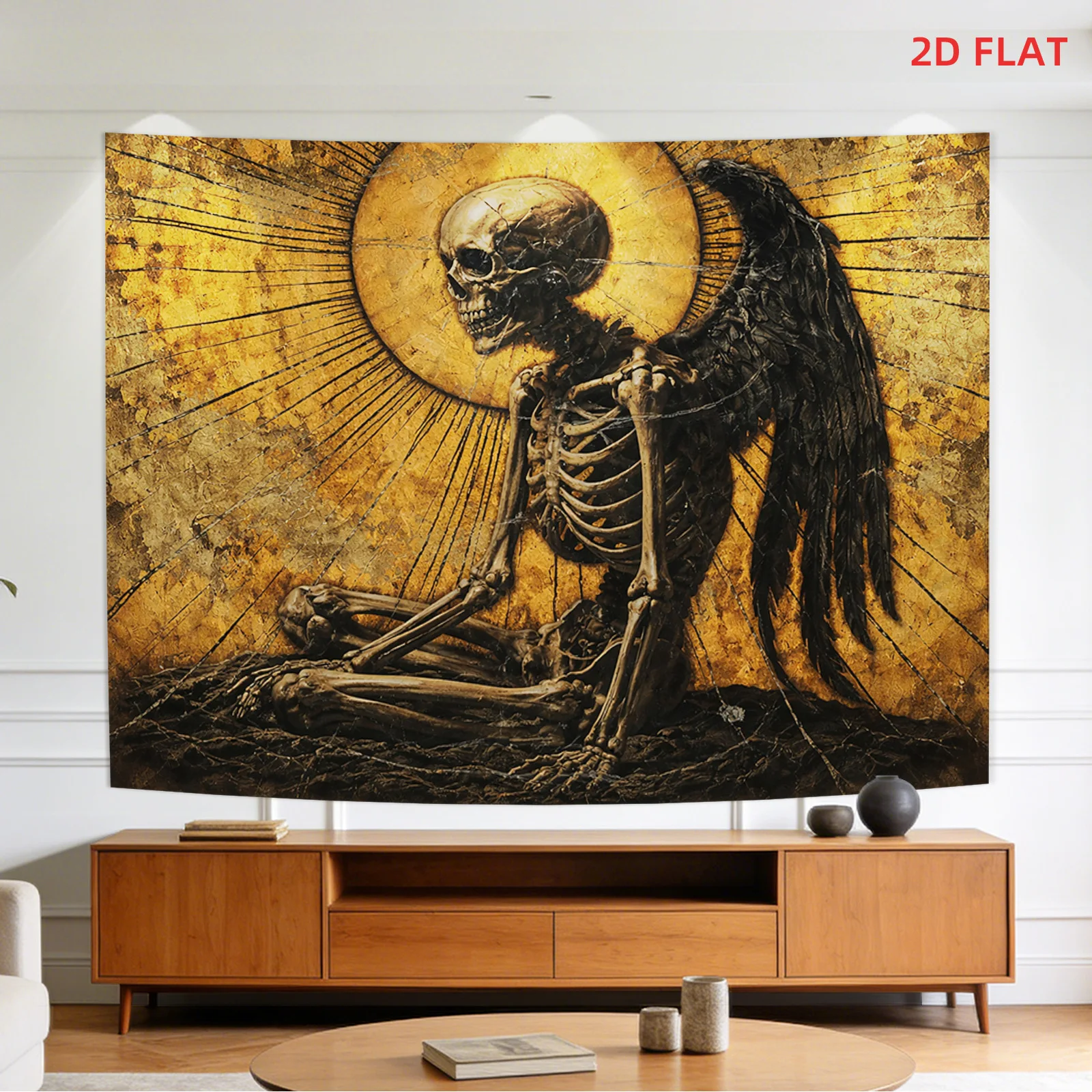 Vintage Skeleton Angel Tapestry Wall Hanging Gothic Grunge Decor Artwork Dark Academia Style Print for Living Room Bedroom Accen