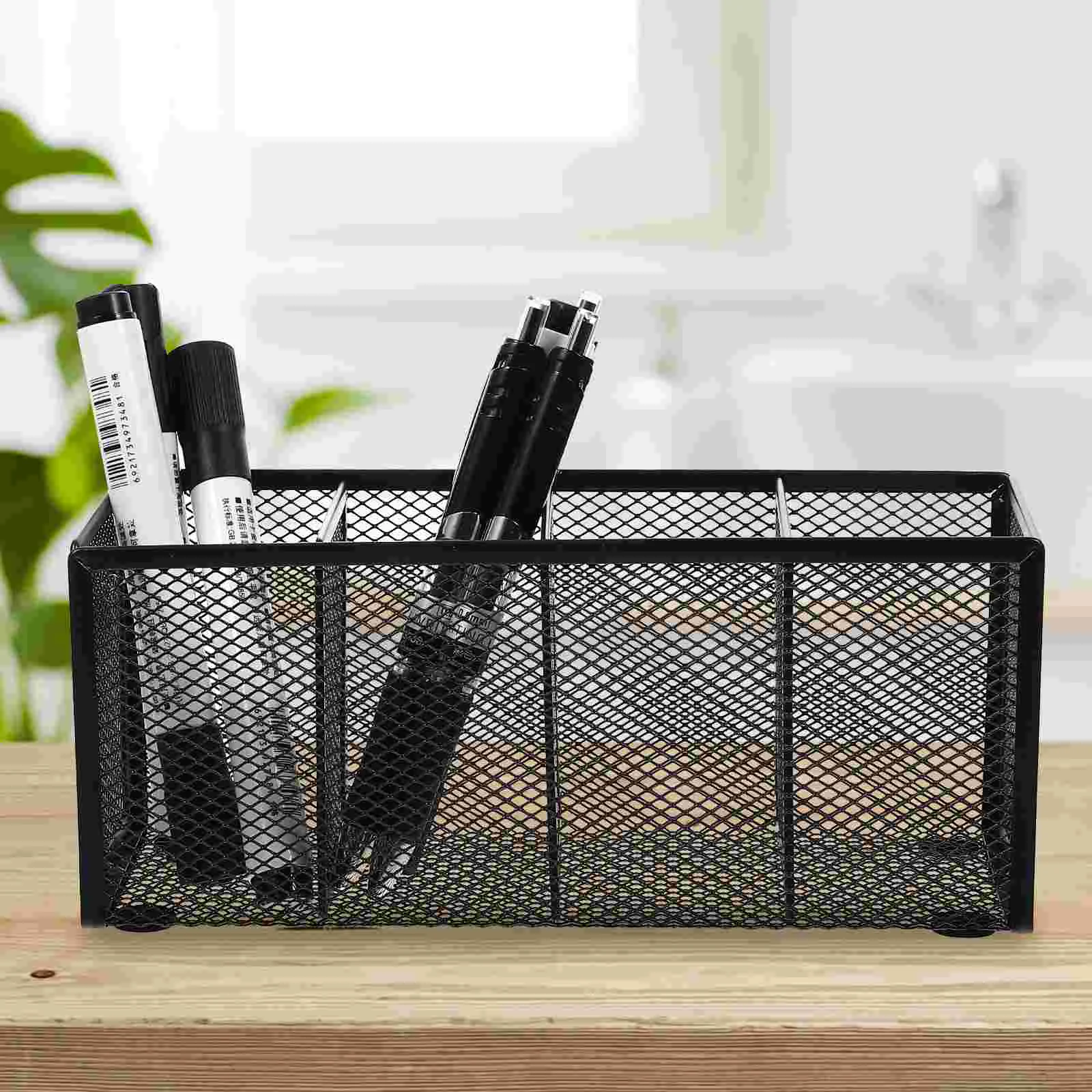 Wrought Iron Four Grid Pen Holder Metal Desk Organizer Bathroom Skin Care Product Office Storage Container