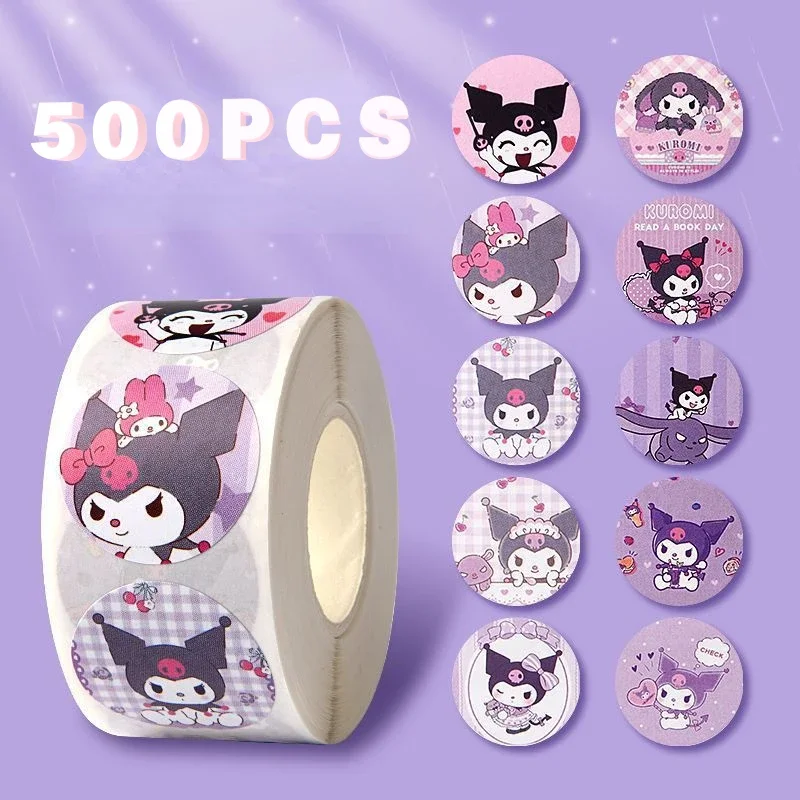 500 PCS Sanrio Hello Kitty Anime Cartoon Sticker Cute Kuromi My Melody Children\'s Diary Bonus Gift Closure Diary Booklet Gift