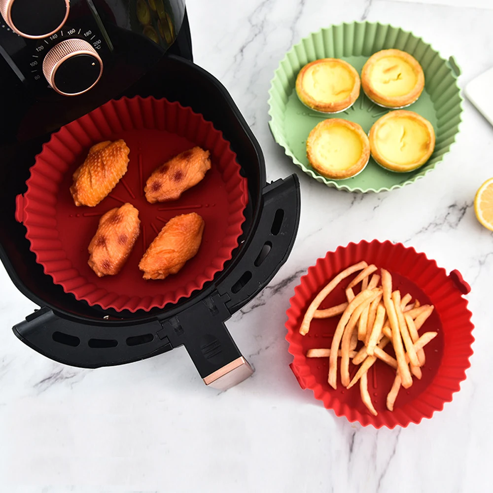 Round Air Fryers Oven Baking Silicone Tray Fried Chicken Basket Mat Air Fryer Silicone Pot Grill Pan Kitchen Accessories