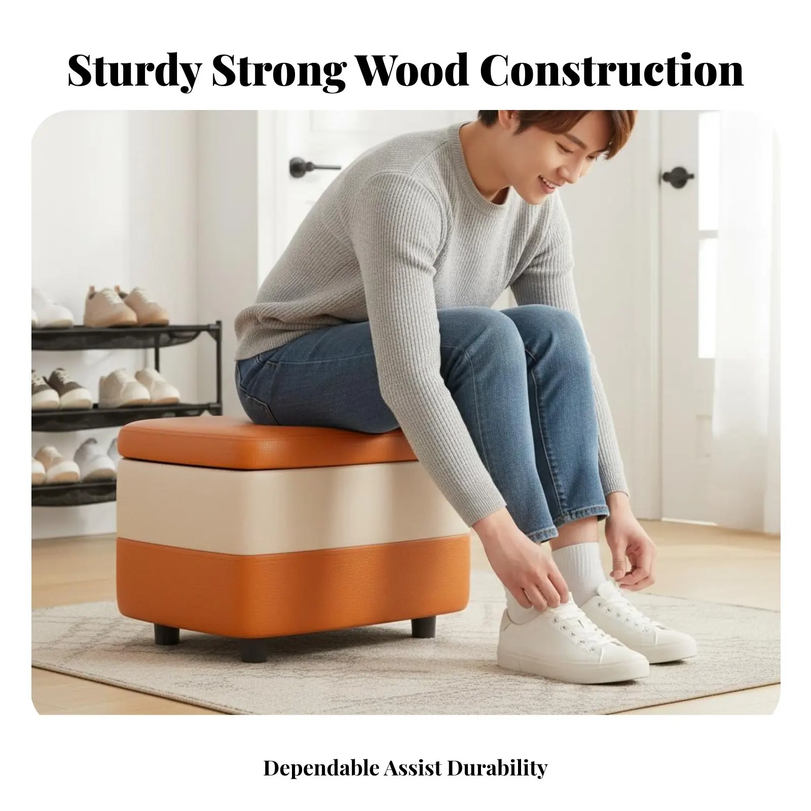 

Многофункциональный пуф-оттоманка для хранения с обивкой, прочными деревянными ножками и удобной мягкой поверхностью для семей, прихожей