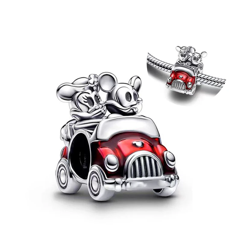 925 Sterling Silber Disney Mickey und Minnie und Oldtimer Charms Perlen passt Pandora Original Armband für Frauen DIY Schmuck