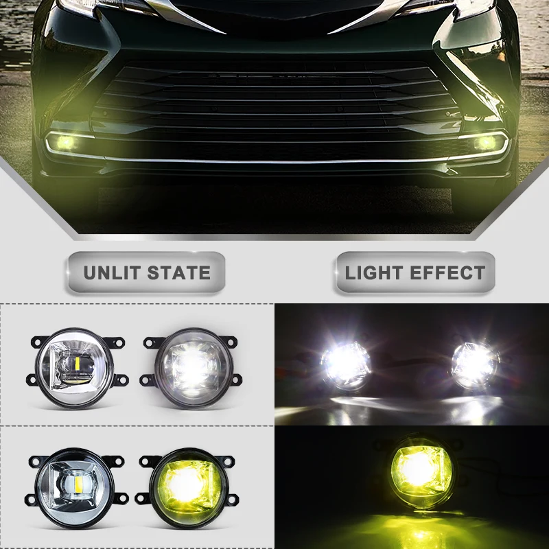 

Автомобильные противотуманные фары в сборе для Toyota Sienna 2021 2022 2023 2024, желтый, белый, передний бампер, светодиодные линзы, противотуманные фары с кабельными переключателями, детали