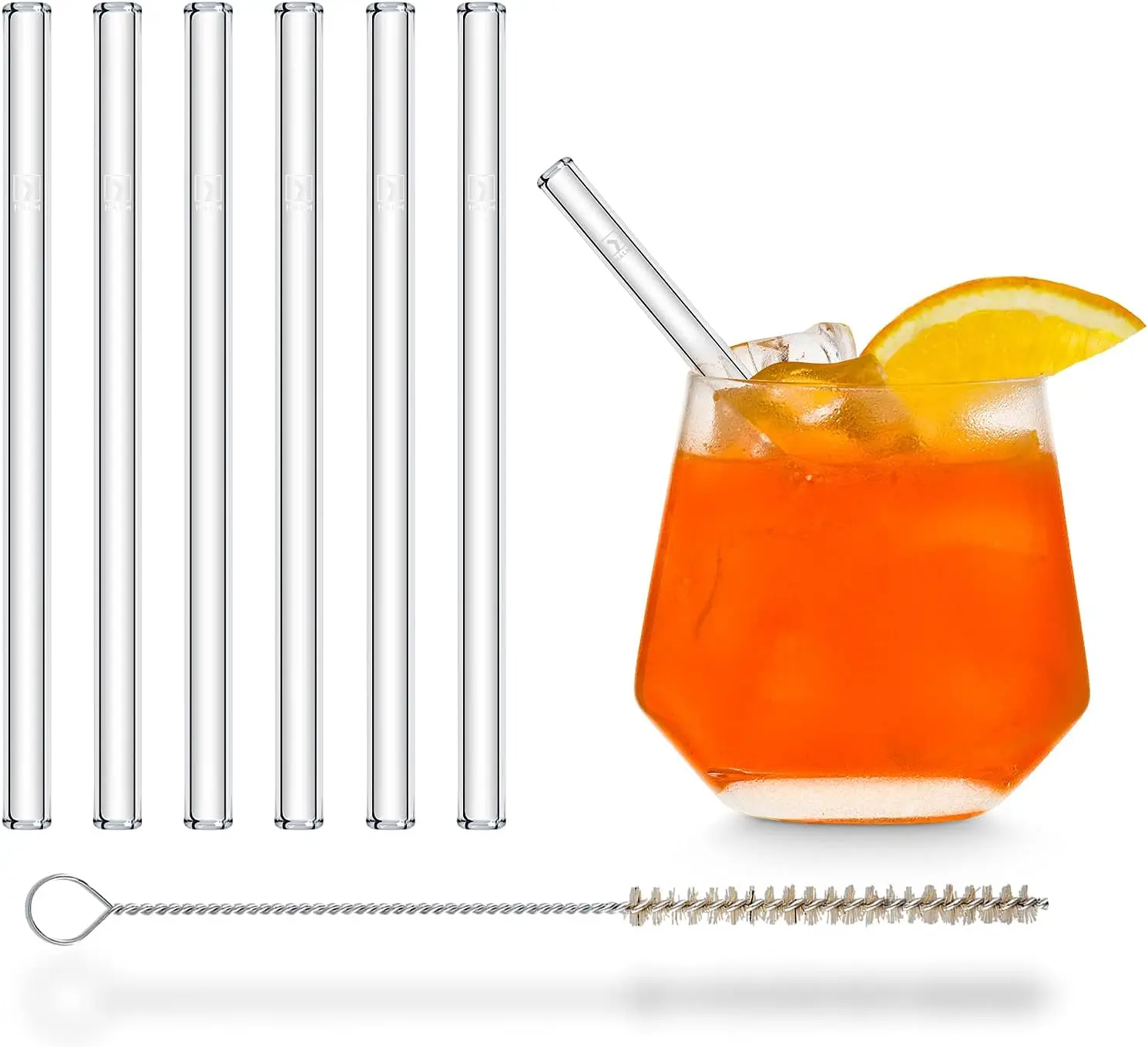 

6 Reusable Clear Glass Drinking Straws with Cleaning Brush - Dishwasher Safe, Eco-Friendly, Made in Germany