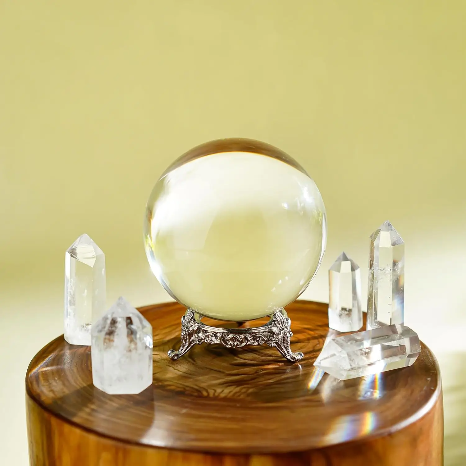 كرة كريستال شفافة 80 ملم مع حامل كرة كريستال لهواة الحظ للسحر، كرة مزخرفة مقاس 3.1 بوصة #5
