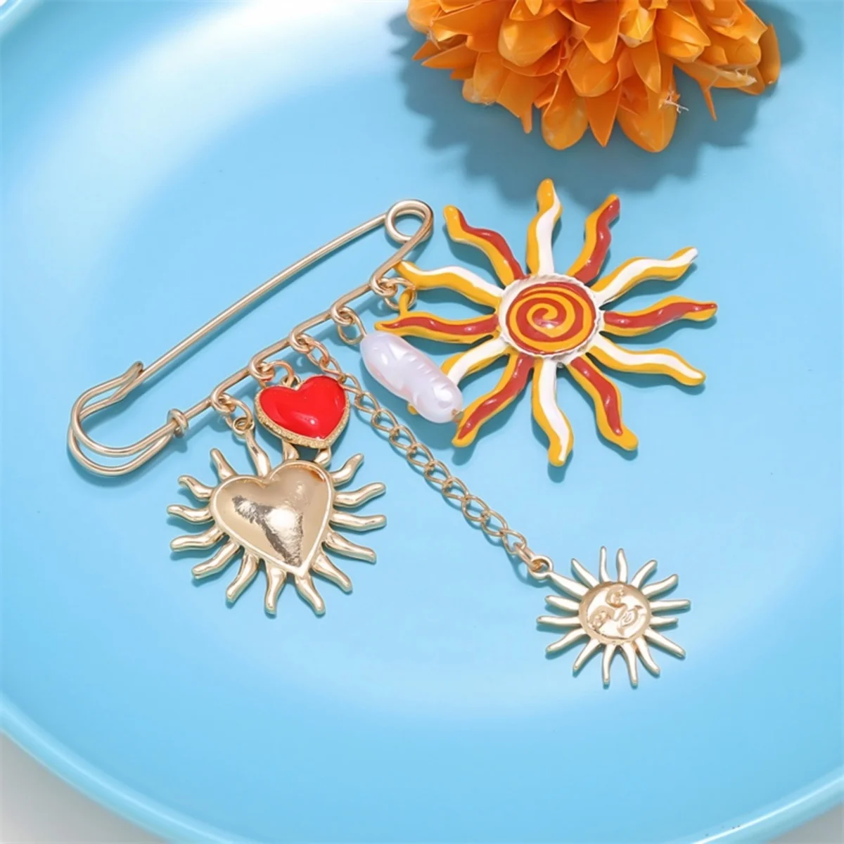 Metall-Muschel-Fisch-Broschen mit unregelmäßigen Imitationsperlen für Damen und Herren, Hummer-Korallen-Blumen-Krabben-Herz-Sonnen-Anstecknadeln, Sommerschmuck – Detail 25