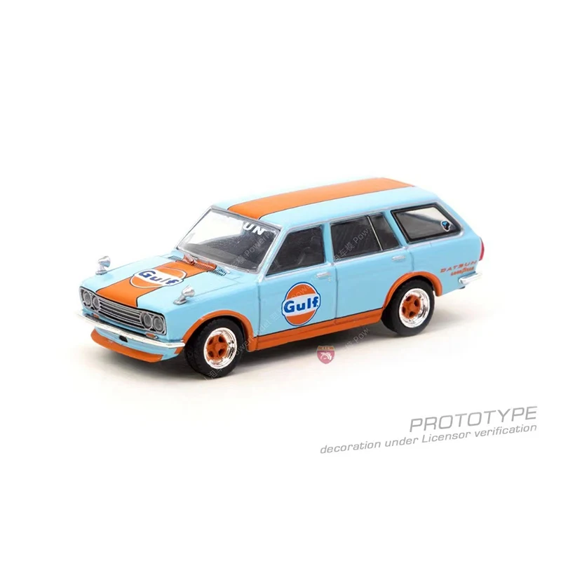 Tarmac Works 1:64 Model Car Bluebird 510 Wagon Alloy Die-Cast Vehicle - Gulf Indonesia Edition