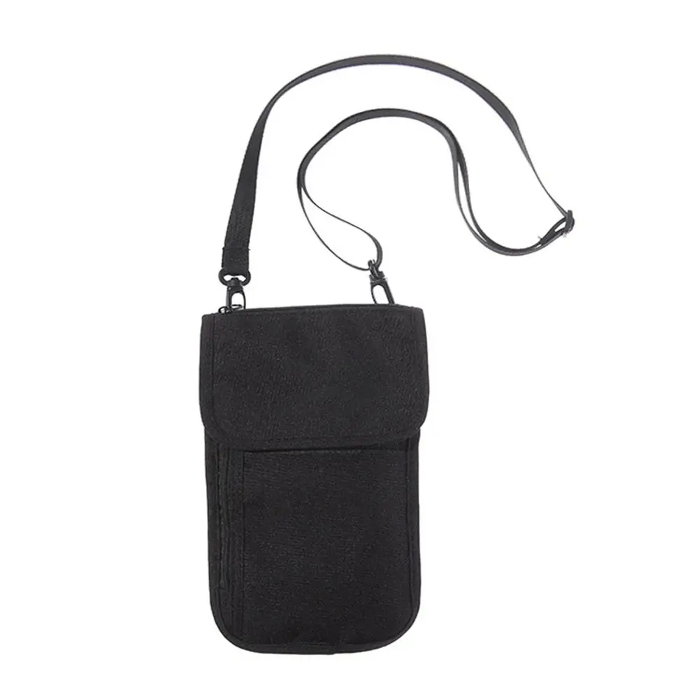 Creative Khaiki Black Hanging Passport Bag Waterproof Adjustable Belt Card Storage Bag Multi-function Nylon Ticket Holder Normal