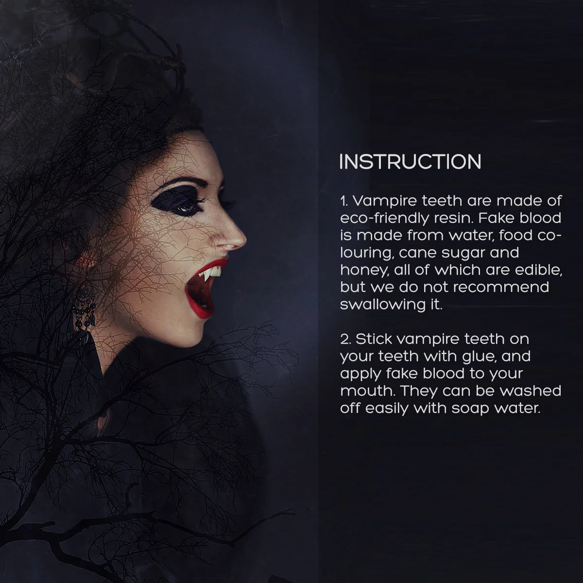 Denti finti horror Cosplay Zanne Halloween Dente finto Riutilizzabile Vampiro Realistico