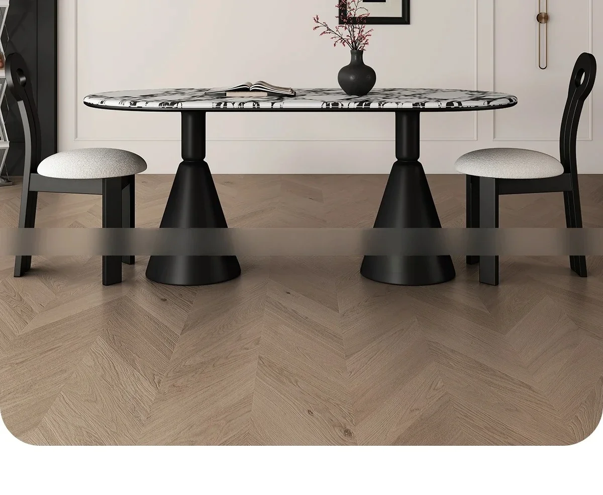 HHHHNatural Marble Dining Table Round Retro Small Apartment Cream Style Eating Table