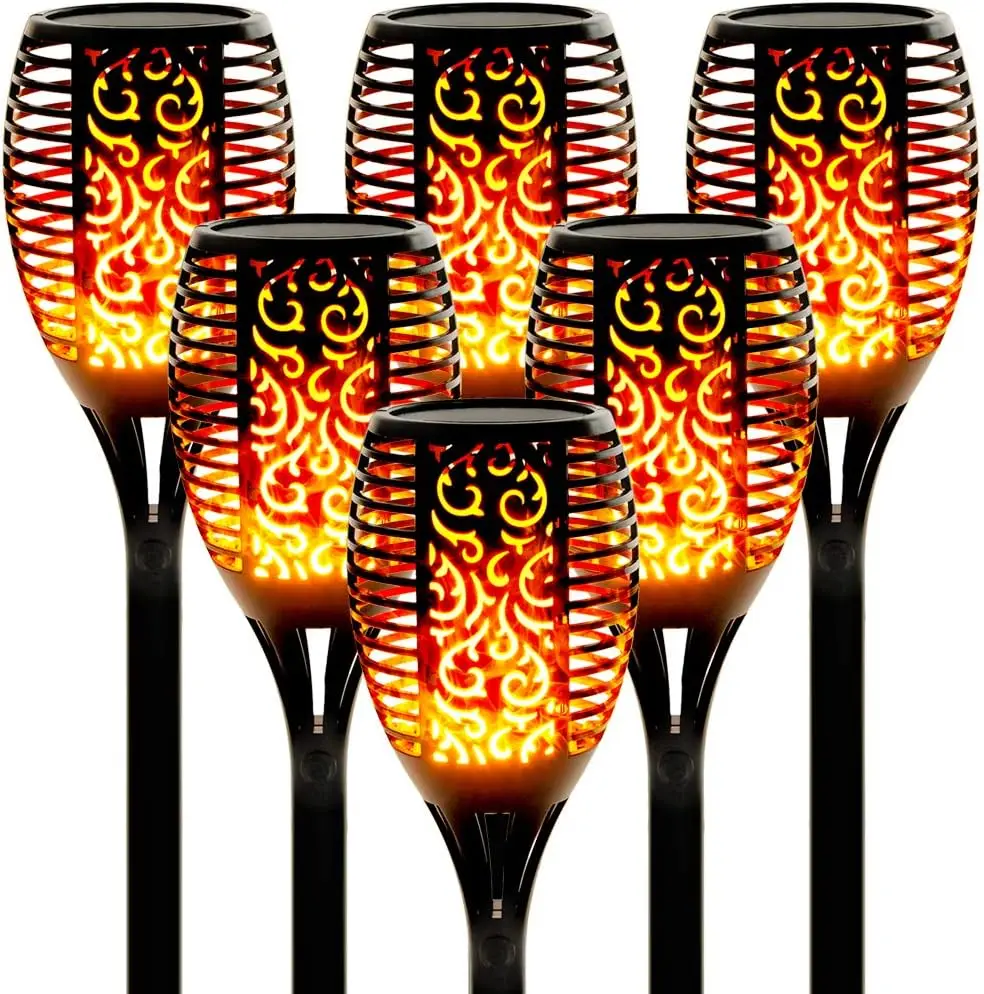 

Solar Tiki Torches with Flickering Flame, 96 LED Outdoor Waterproof Lights, 43" Tall for Garden Patio Yard, 6-Pack