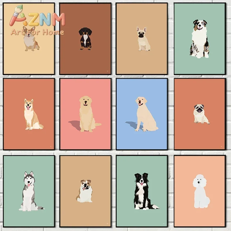 Golden Retriever Dog French Bulldog Posters and Prints Cartoon Dogs Pet Canvas Painting Wall Art Pictures Home Kids Room Decor
