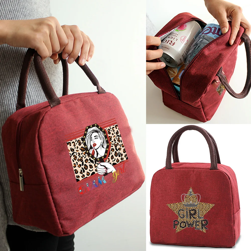Lunch Bag Women's Food Insulated Handbag Refrigerated Picnic Bag Insulated Lunch Box Leopard Print Pattern