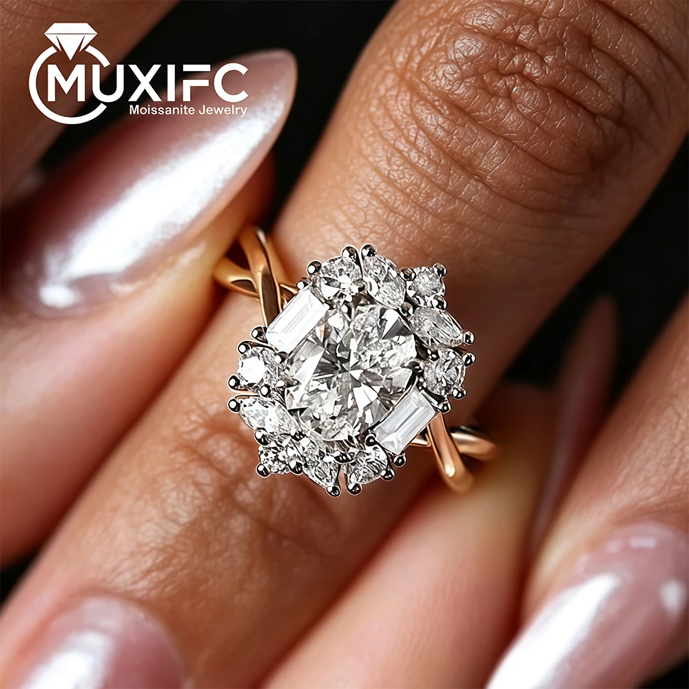 1 Carat D Color Oval Cut Moissanite Diamond Rings Certified 925 Sterling Silver 18k Gold Plated Engagement Promise Wedding Ring