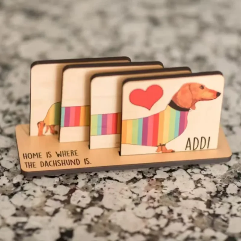 

Dachshund Coasters For Drinks Cute Dog Decorative Coasters Wood Cup Cushion With Base Bar Home Table Decoration