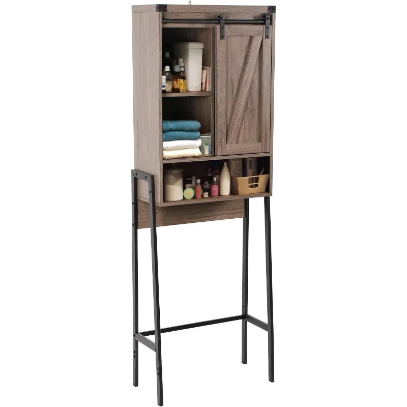 The Cabinet,Above Toilet Cabinet,,Bathroom Organizer Over Toilet Adjustable Shelf,Sliding Door Toilet Storage Rack,Grey