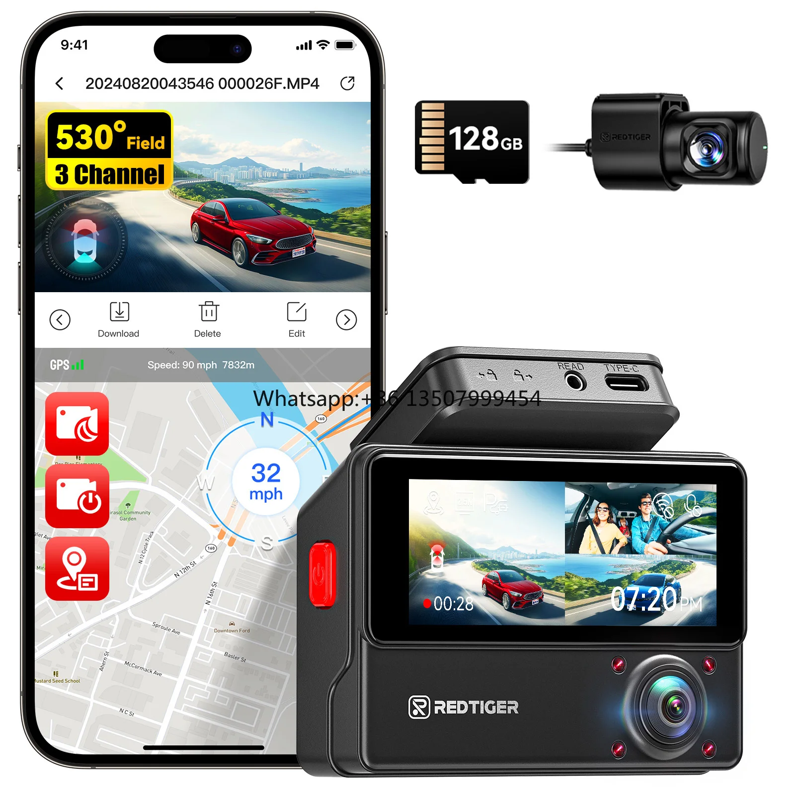 

Dealer VP20 3 Channel Touch Screen Car Black Box Wifi Gps Night Vision Dash Camera with Loop Recording