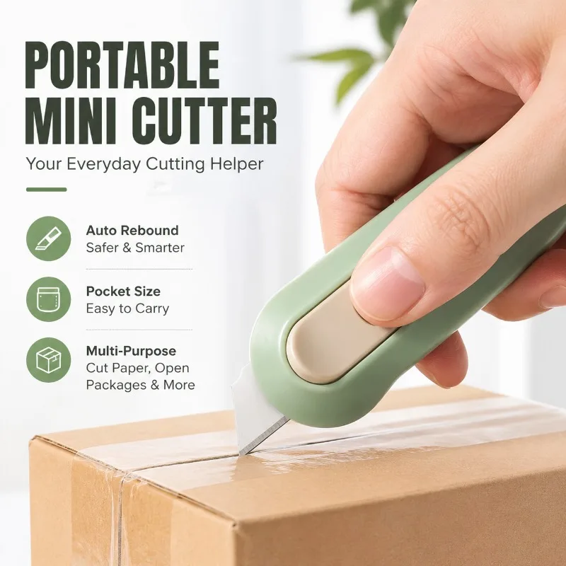Portable Mini Paper Cutter, Automatic Rebound Box Opener Pocket Cutter for Office Home Supplies, Quality Artwork Knife