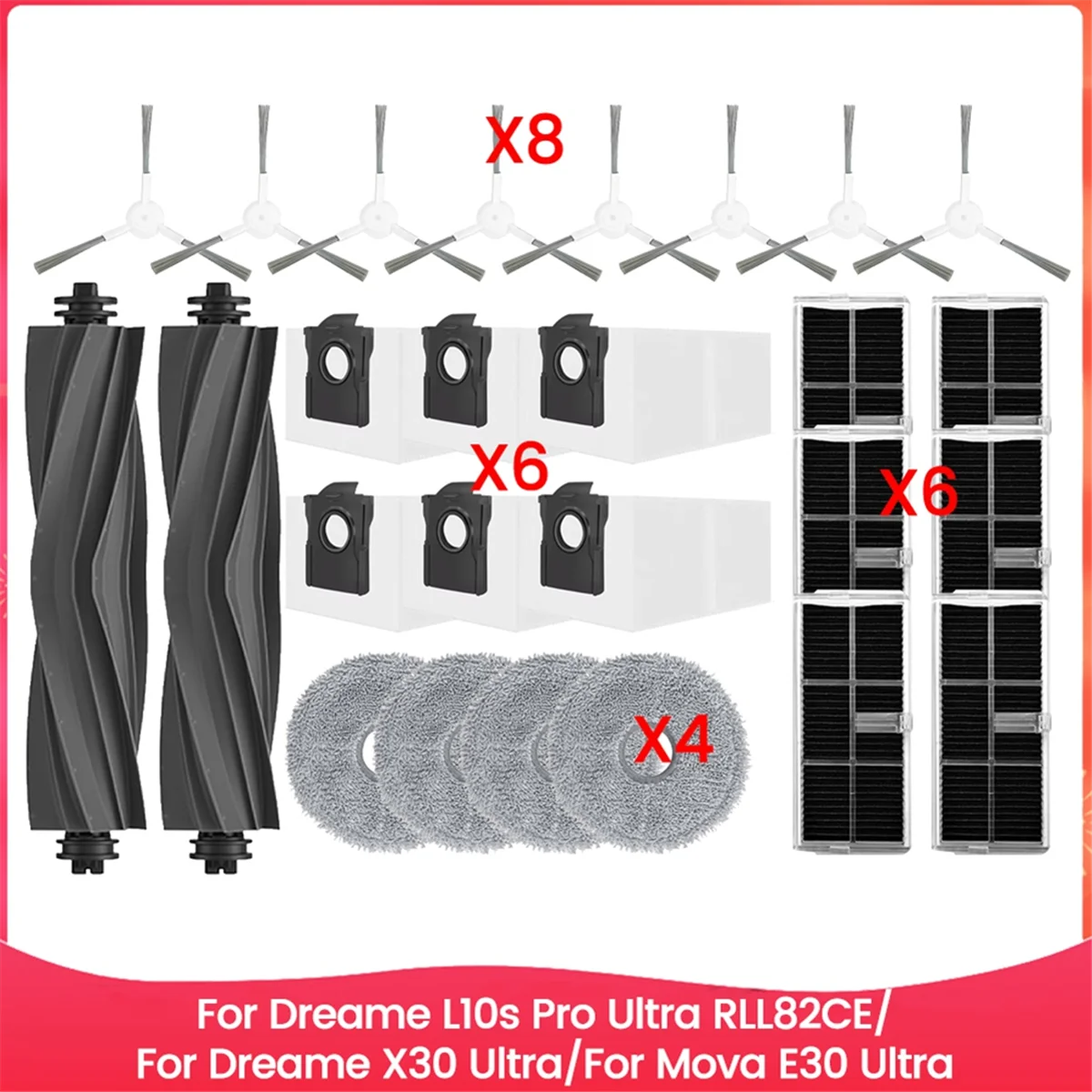 NEW 26PCS Brush Filter Dust Bag Mop Cloth for L10s Pro Ultra Heat RLL82CE/X30 Ultra/ E30 Ultra Spare Parts