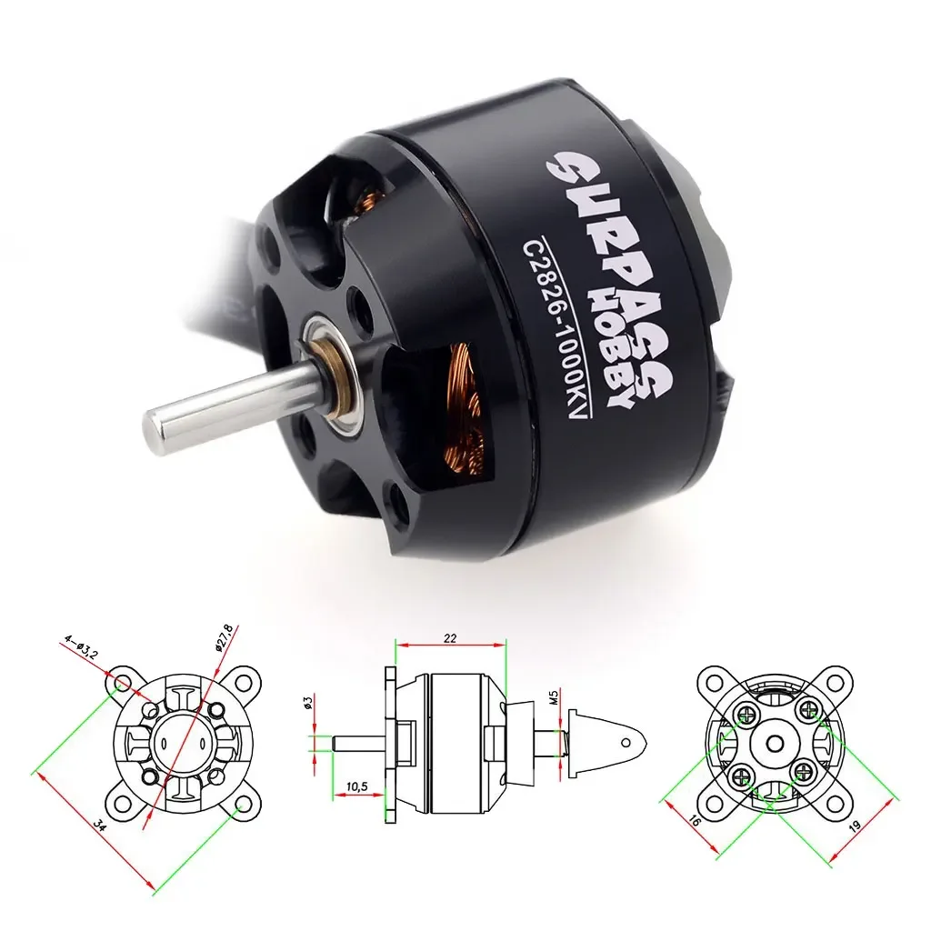 SURPASS HOBBY Outrunner 2826 Brushless Motor 1000KV 1350KV 1900KV for RC Fixed Wing Racing Drone Aircraft Plane Glider Warbirds