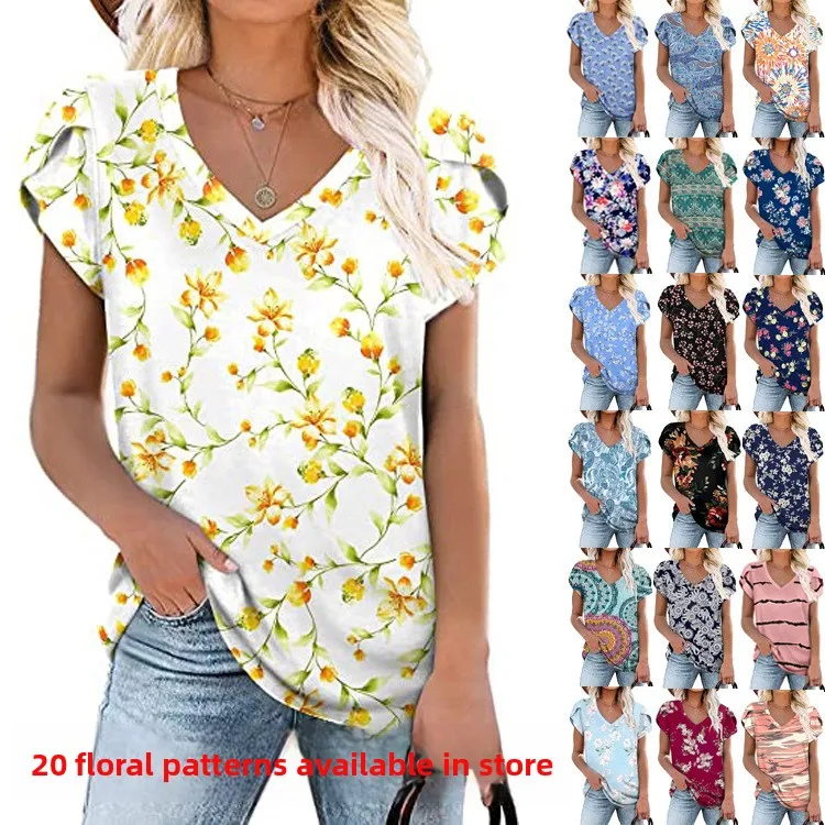 T-shirt ample et décontracté pour femmes, imprimé V-Ne ort-Sved, CleanFit H-Sle, mi-année, hiver, tissu 00% lin, autres matériaux