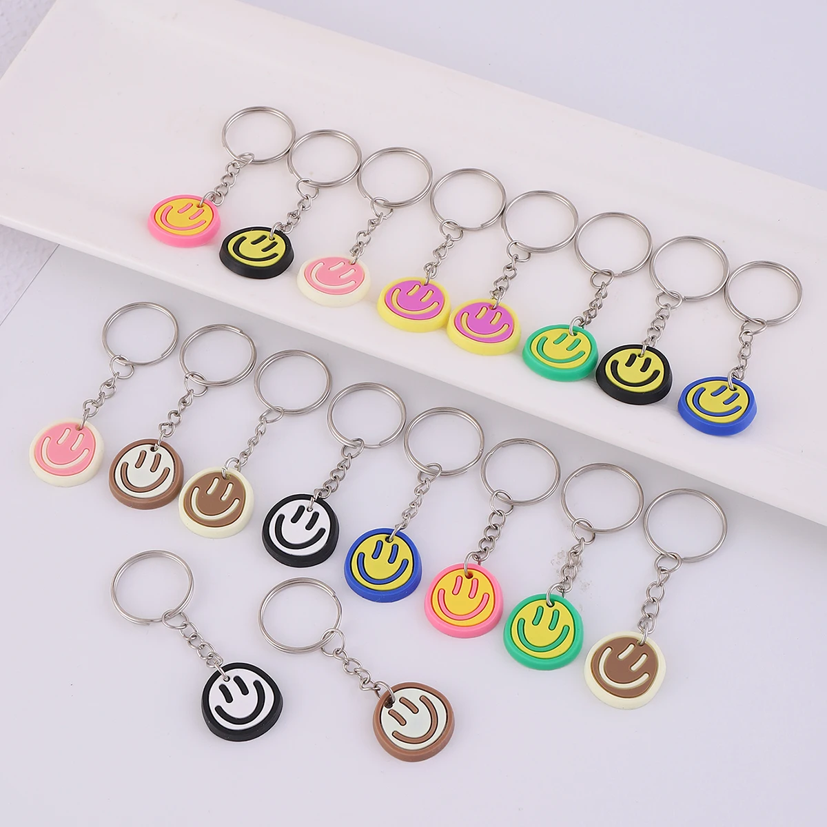 18pcs Smile Face Cartoon Keychain - Cute PVC Key Ring for Luggage, Purse, Bag, Backpack - Ideal Birthday Party Favors Gift