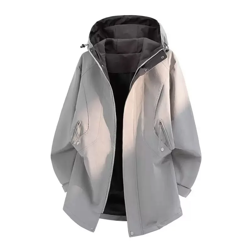 

Autumn and Spring New Fashion Solid Color Retro Sports Mid-Length Trench Coat Men's Casual Loose Plus Size Hooded Jacket M-4XL