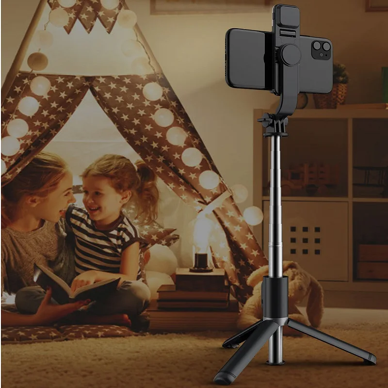 with Light lamp Selfie Stick Phone Tripod Extendable Monopod with Bluetooth-compatible Remote for Cellphone Handheld Selfiestick