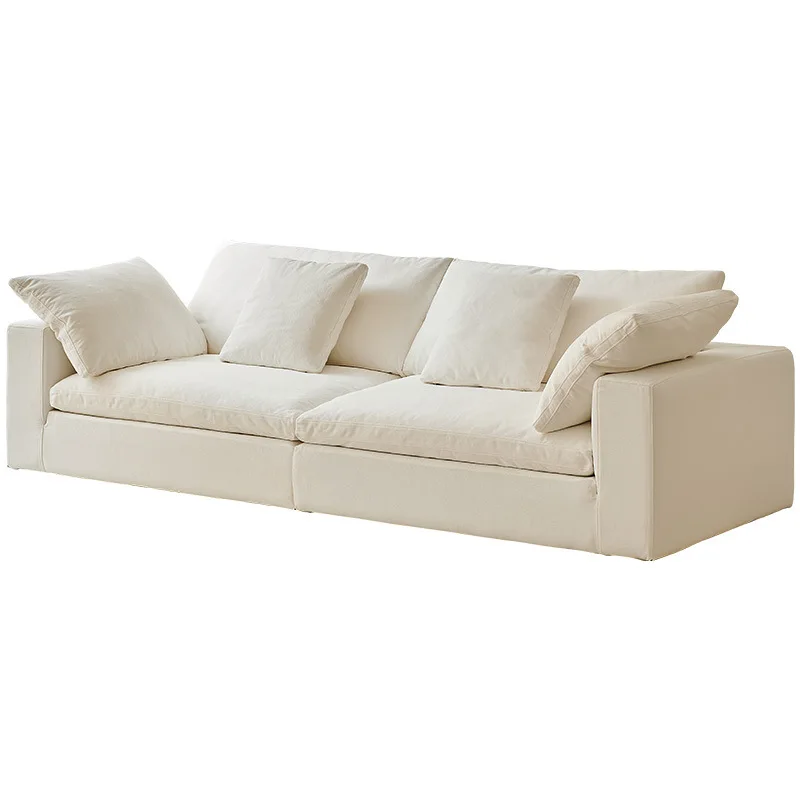 

French cream cloud sofa living room small apartment combination removable and washable, fleece linen fabric sofa
