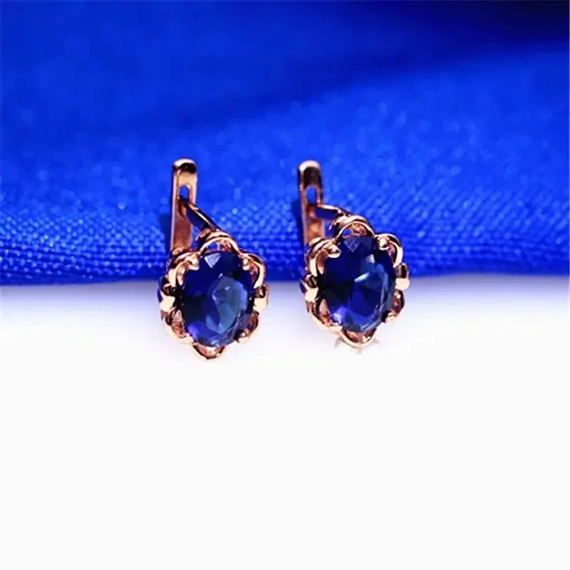 585 Purple Gold Plated 14K Rose Gold Inlaid Sapphire Flower Rings for Women Open Elegant High End Engagement Party Jewelry