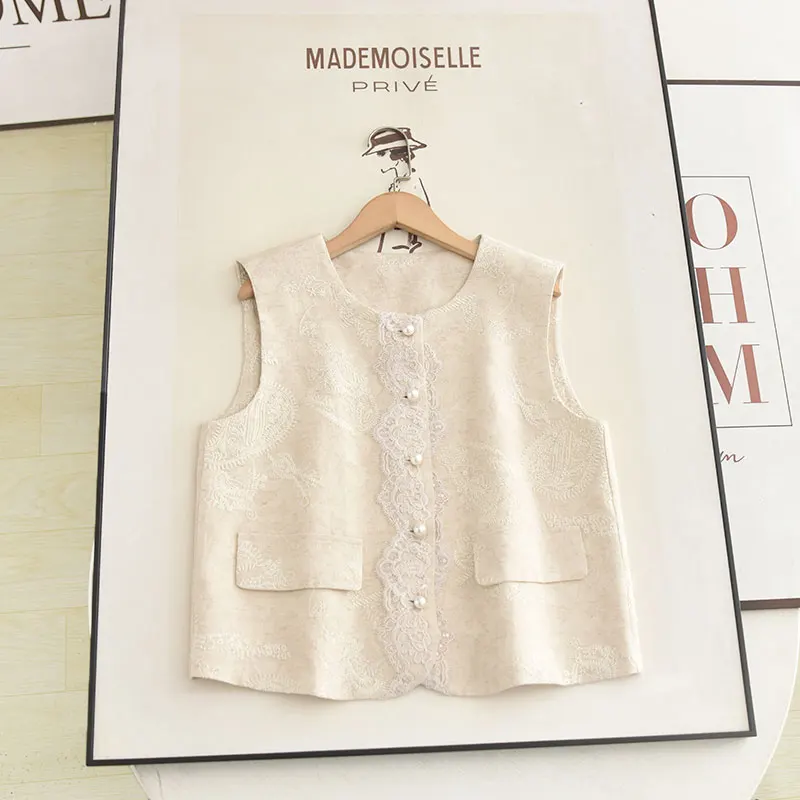 

New Chinese Sle Heavy Embroidery Lace Design Women's Vest Top Faionable Svel Jaet for Autumn Season