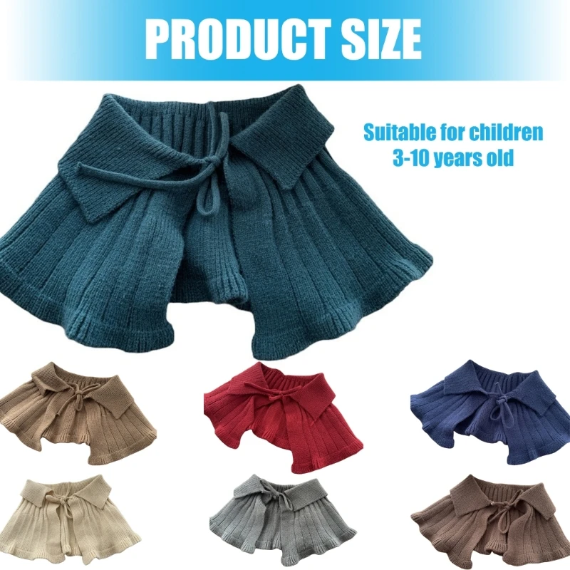 Solid Color Knitted Shawl for Baby Girls, Soft & Comfortable Warm Strap Tied False Collar Children Removable Collar