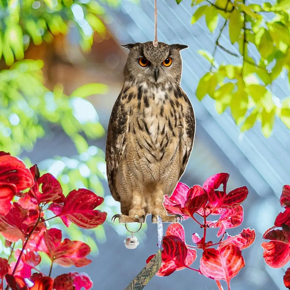 With Bells Bird Repel Owl Scarecrow Waterproof Rectangle Fake Bird Scare Device Hanging Bird Repeller Garden Decoration