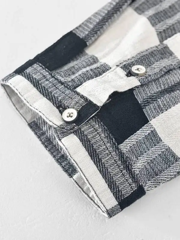 

New Mens Cotton Linen Plaid Casual Shirt Loose Fit Fake Two-Piece PU Leather Thin Style for Middle-Aged And Elderly