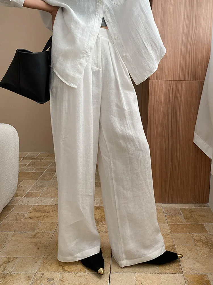 Spring and Autumn Women\'s Casual Solid Color High Waist Loose Wide Leg Pants