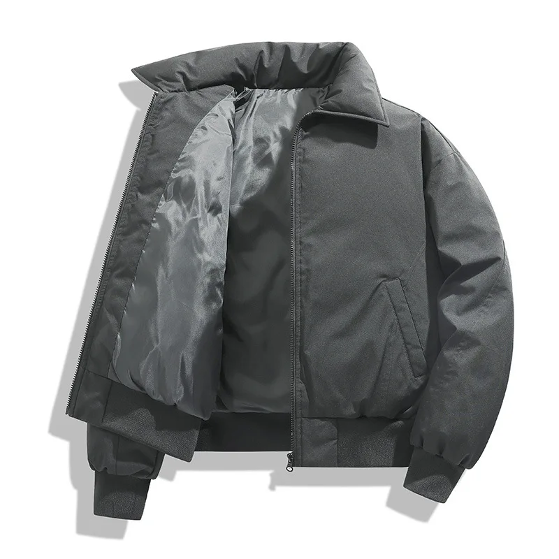 

Winter Men Coat New Thicken Warm Long Sleeve Male Down Jacket Streetwear Simple Solid Color Stand Collar Loose Man Outerwear