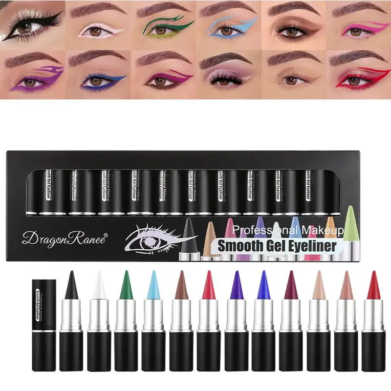 

12pcs/set Waterproof Long Wear Gel Eye Liner Smudge Proof Cream Eye Liner Matte Eye liner Pen Green Blue White Black Eye Liner