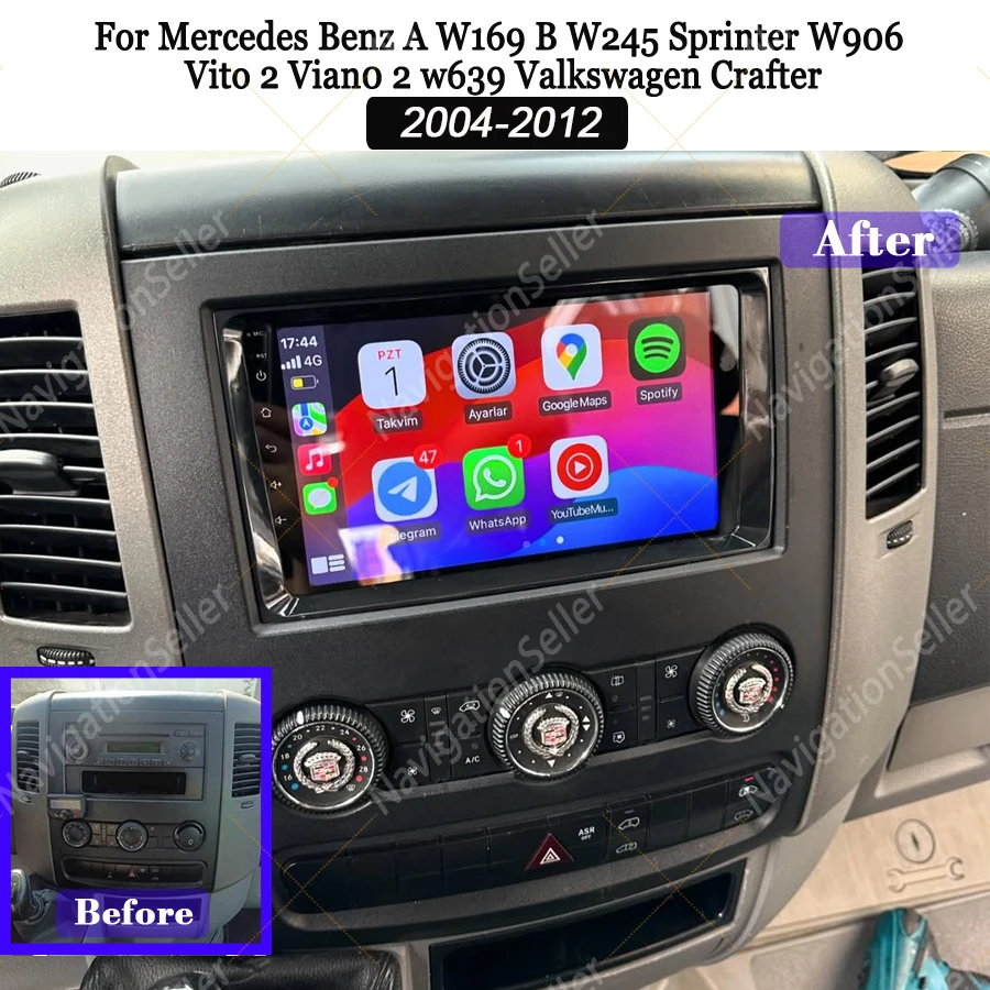

Android 15 For Mercedes Benz Sprinter 2009 For VW Crafter Car Radio Multimedia Player Navigation GPS Wireless Carplay Stereo BT