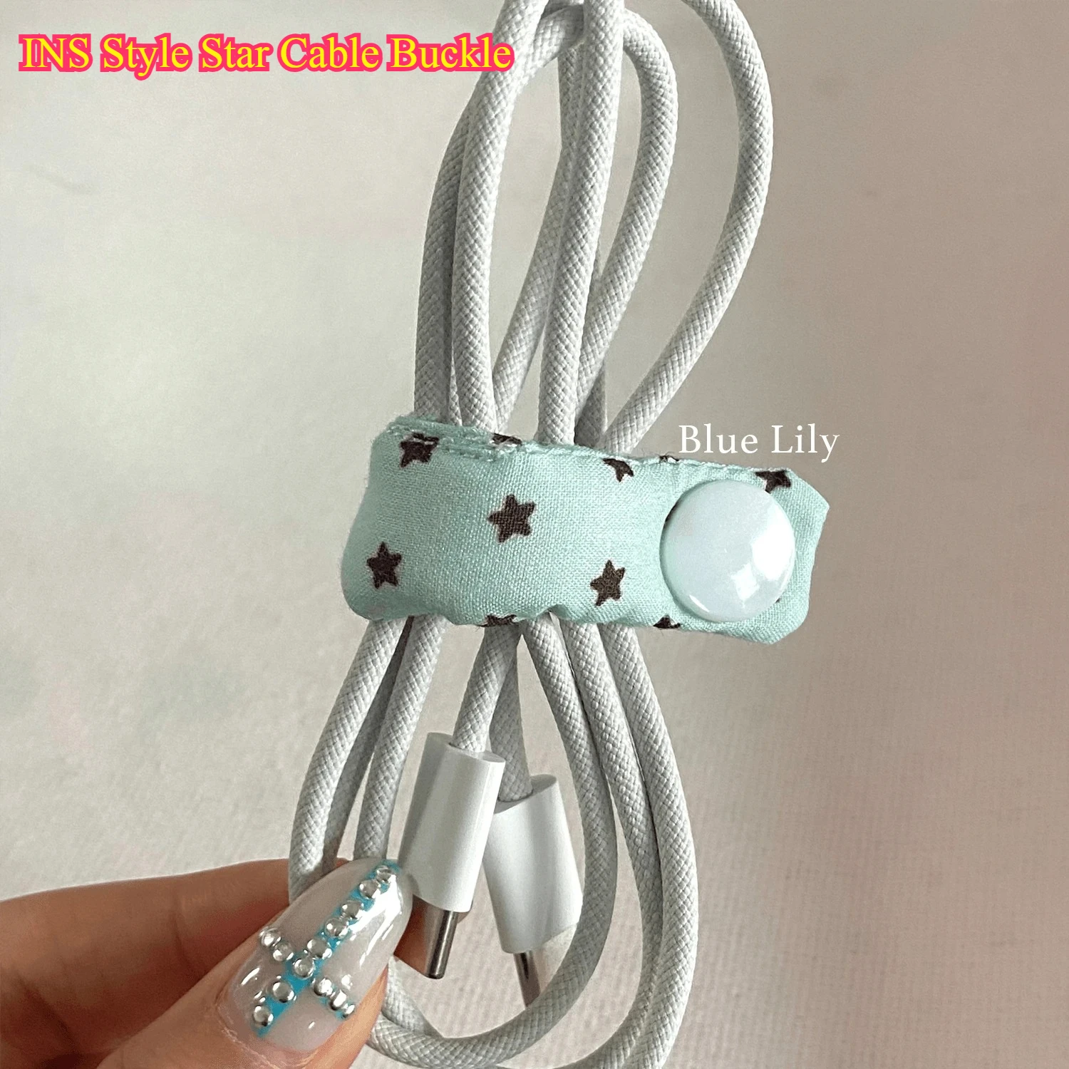 Fivela de cabo estrela estilo INS - Organizador de fio de dados de tecido fofo para fone de ouvido portátil e armazenamento de cabo de carregamento