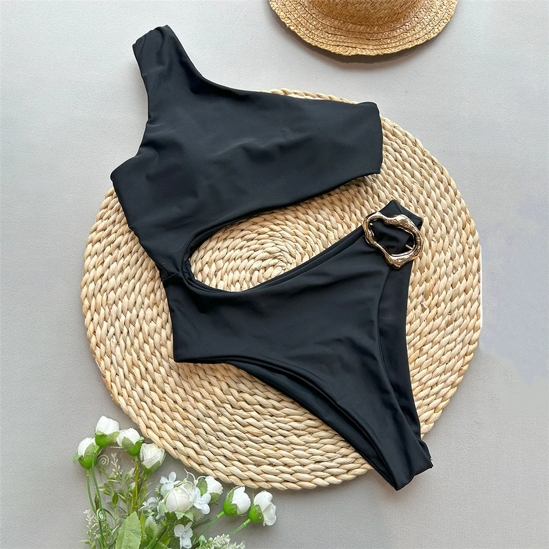 Asymmetrischer One-Shoulder-Badeanzug mit Metallring für Damen, einteiliger Badeanzug, hoch geschnittene Beine, gepolstert, Badebekleidung, Badeanzug, Modell V6549 – Detail 11