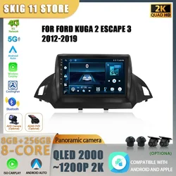 For Ford Kuga 2 Escape 3 2012-2019 Car Radio Wireless Bluetooth Carplay Android 14 Multimedia GPS Navigation Touch Screen Stereo