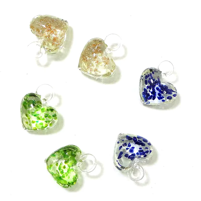 2pcs Murano Glass Heart Shape Pendant Miniature Clear Love Charms Ornaments for Diy Jewelry Making Accessories or Wedding Decor