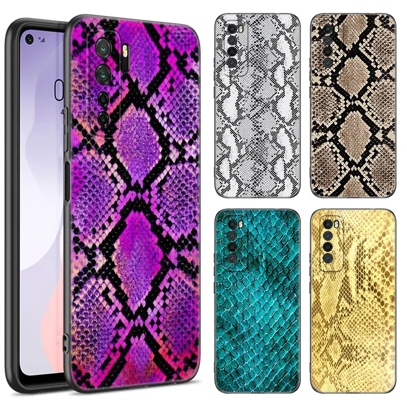 Sexy Python Snake Skin Black Phone Case For Huawei Nova 8 9 10 SE 11 Ultra 12 Pro 7i 8i 11i 11E Y70 Plus Y60 Y61 Y71 Y90 Y91